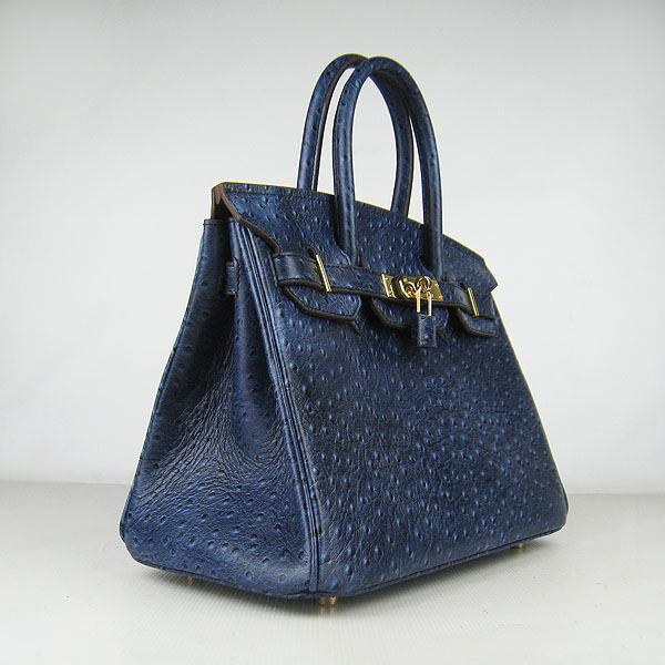Replica Hermes Birkin 30CM Ostrich Veins Handbag Dark Blue 6088 On Sale